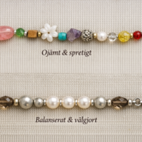 Armband med olika pärlor som visar skillnaden mellan obalanserad och harmonisk design i smyckestillverkning